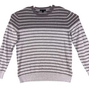 Banana Republic Sweater‎ Mens Large Gray Striped Crewneck Pullover Lightweight